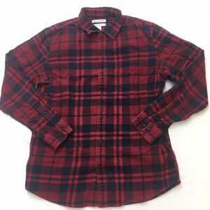 AMAZON Essentials FLANNEL Shirt Mens M Red Blue Check Plaid Slim Fit Grunge Core